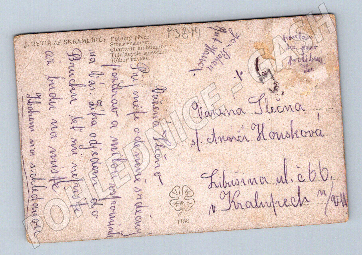 Pohlednice umělecká Potulný pěvec se ženou (P3844)
