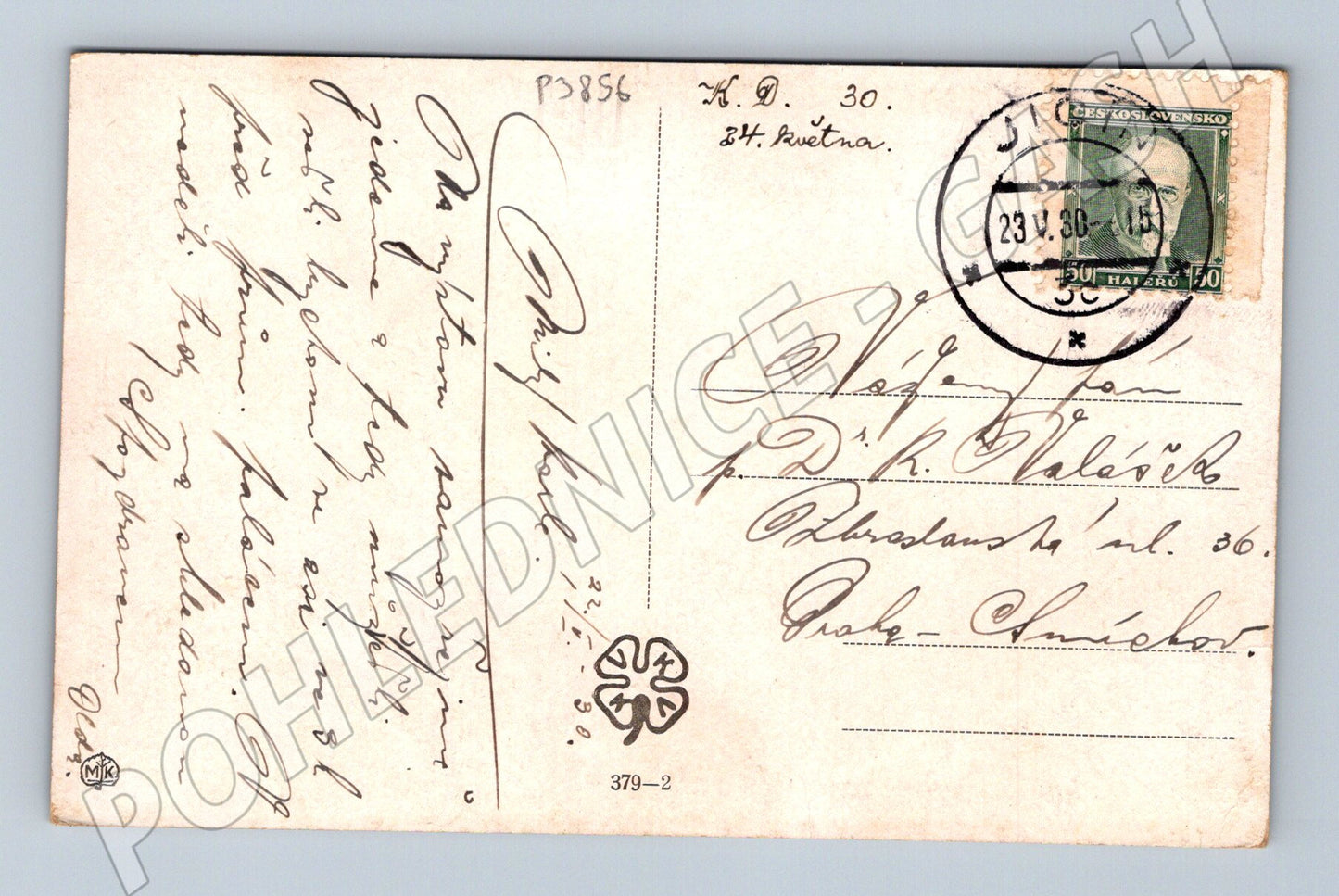 Pohlednice Krajina s řekou a ženou, malba 1930 (P3856)
