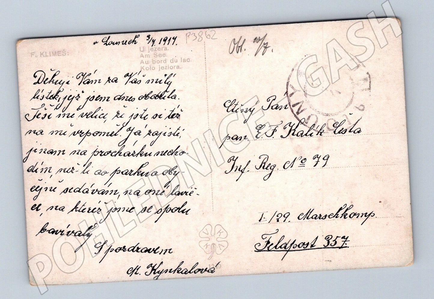 Pohlednice Louny umělecká malba žena 1919 (P3862)