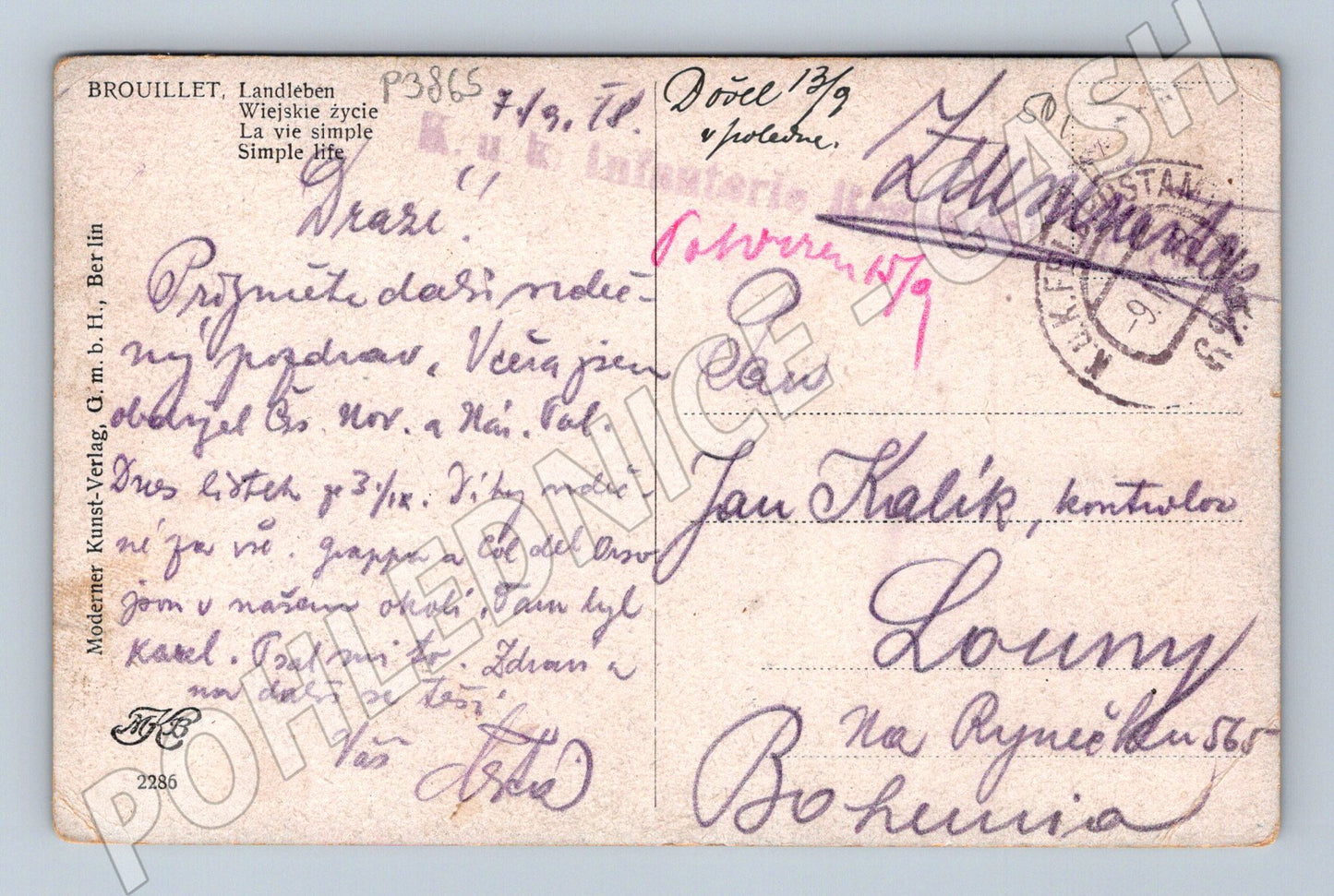 Pohlednice venkovský život s kojící matkou a dětmi (P3865)