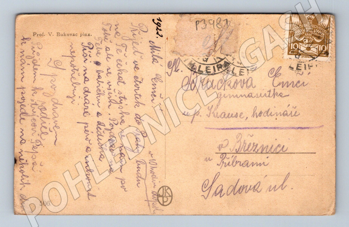 Pohlednice V. Bukovac žena na divanu 1922 (P3981)