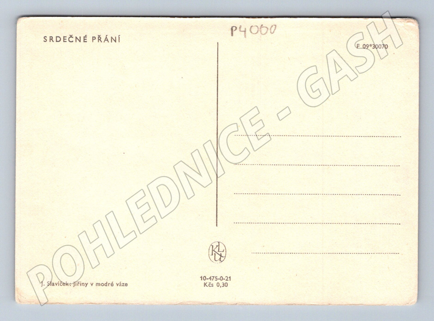 Pohlednice J. Slavíček Jiřiny v modré váze 1962 (P4000)