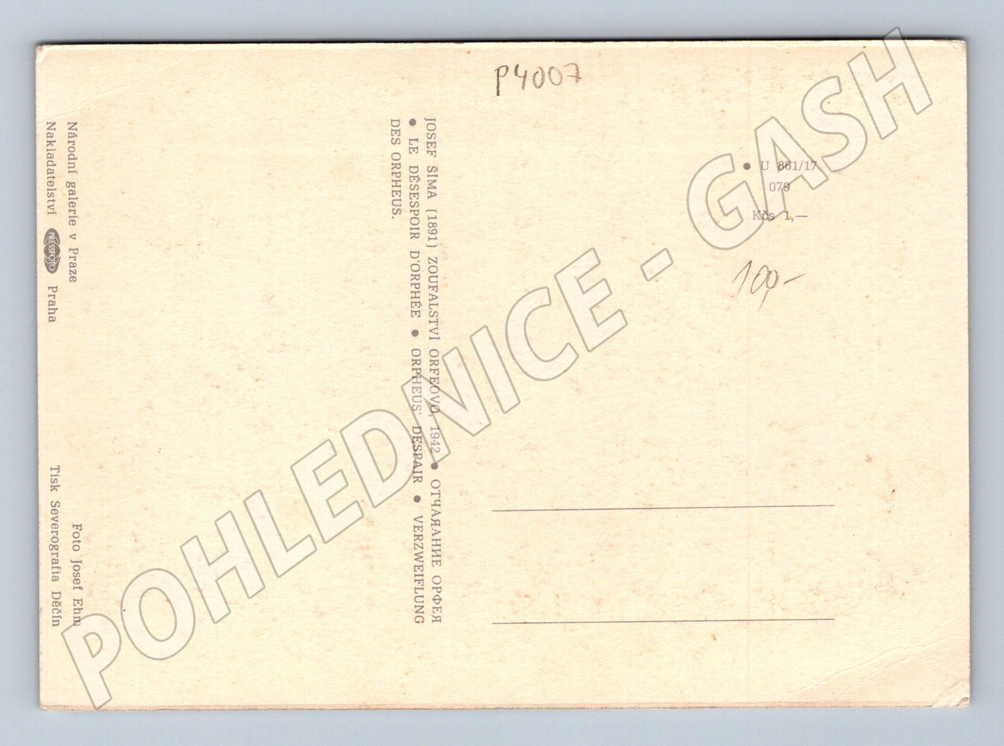Pohlednice Josef Šíma ZOUFALSTVÍ ORFEOVO 1942 (P4007)