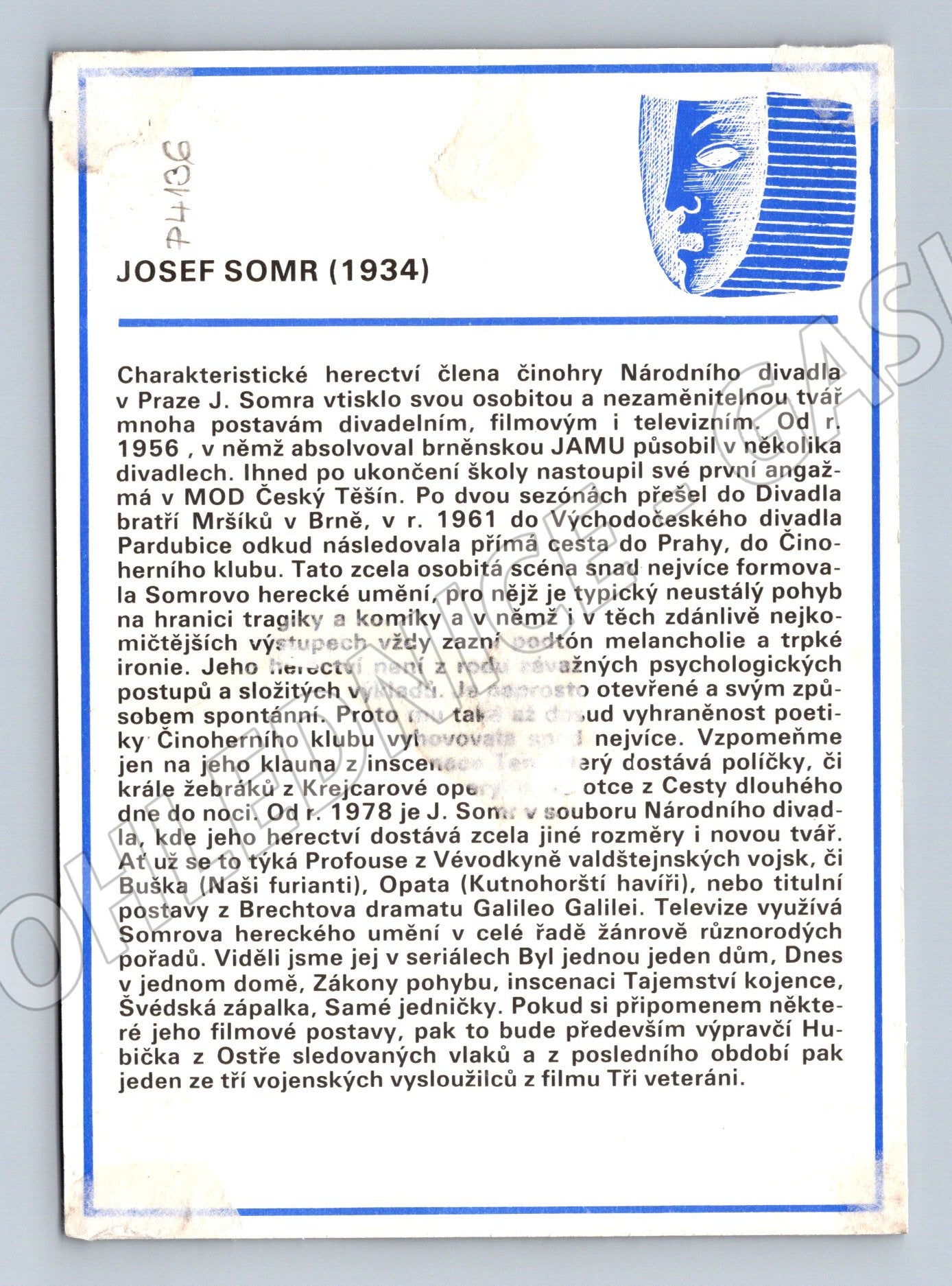 Pohlednice Josef Somr herec (P4136)