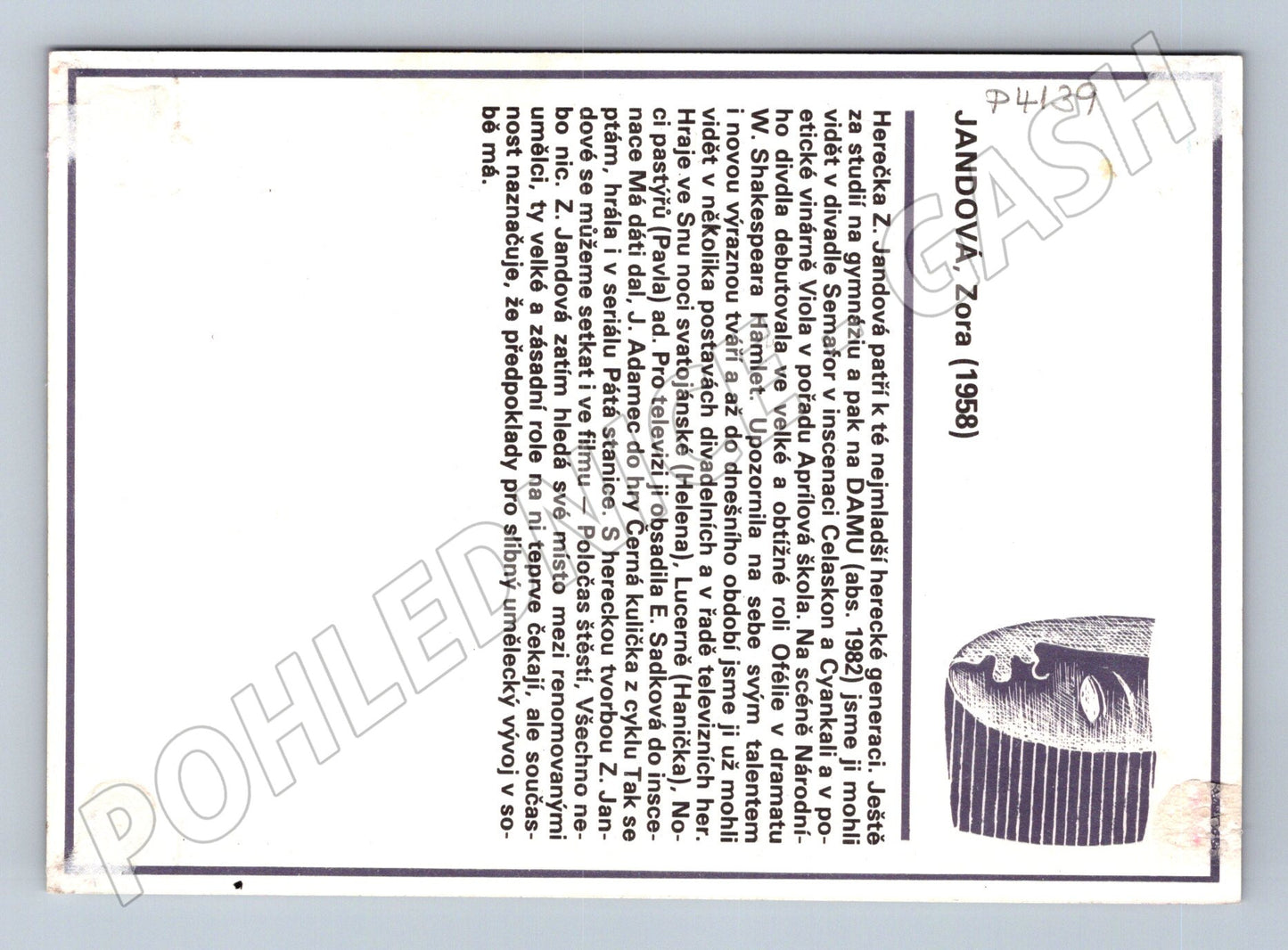 Pohlednice Zora Jandová portrét herečky (P4139)