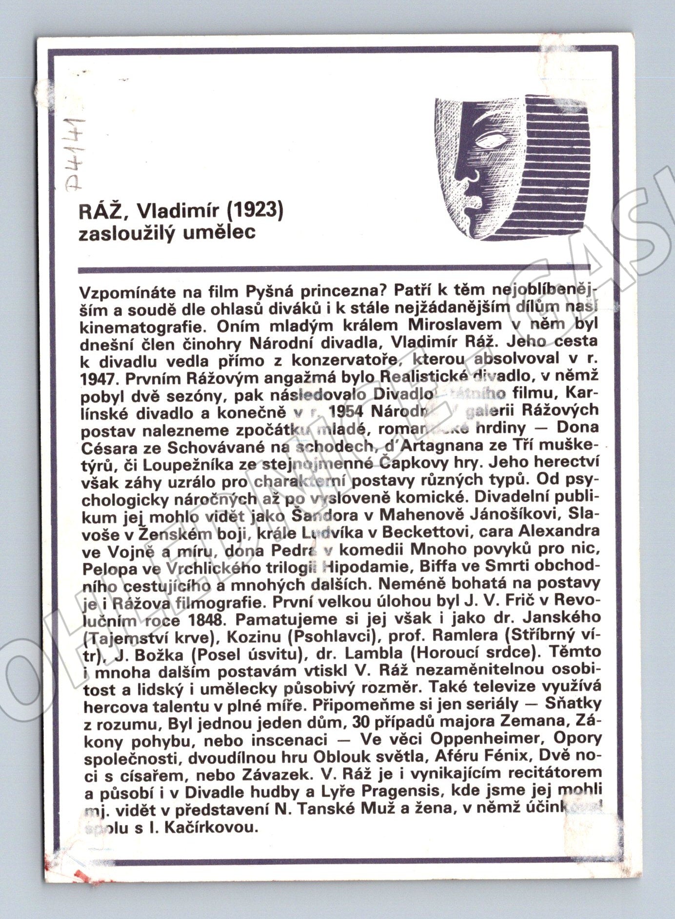 Pohlednice Vladimír Ráz portrét (P4141)