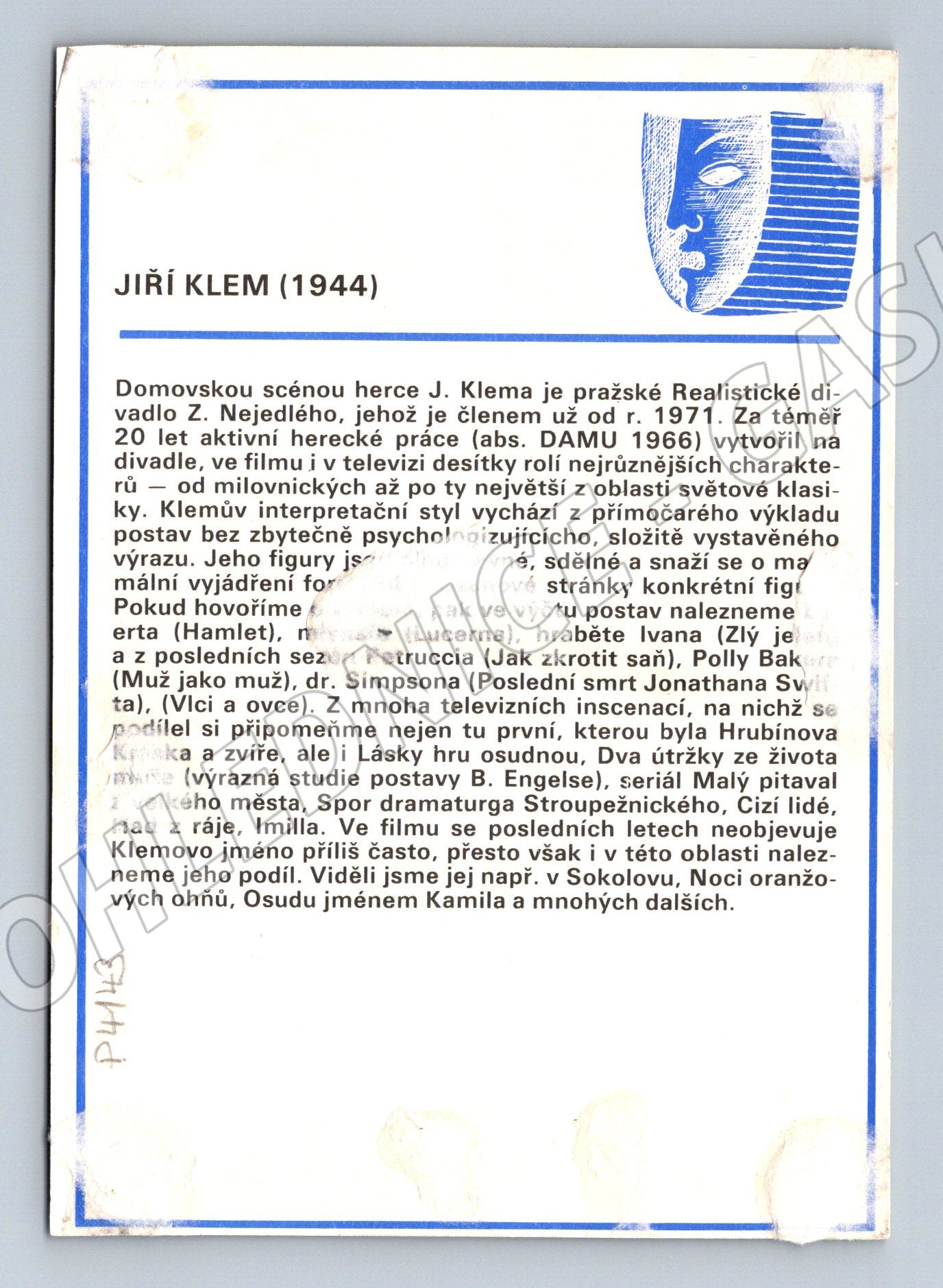 Pohlednice Jiří Klem herec (P4143)