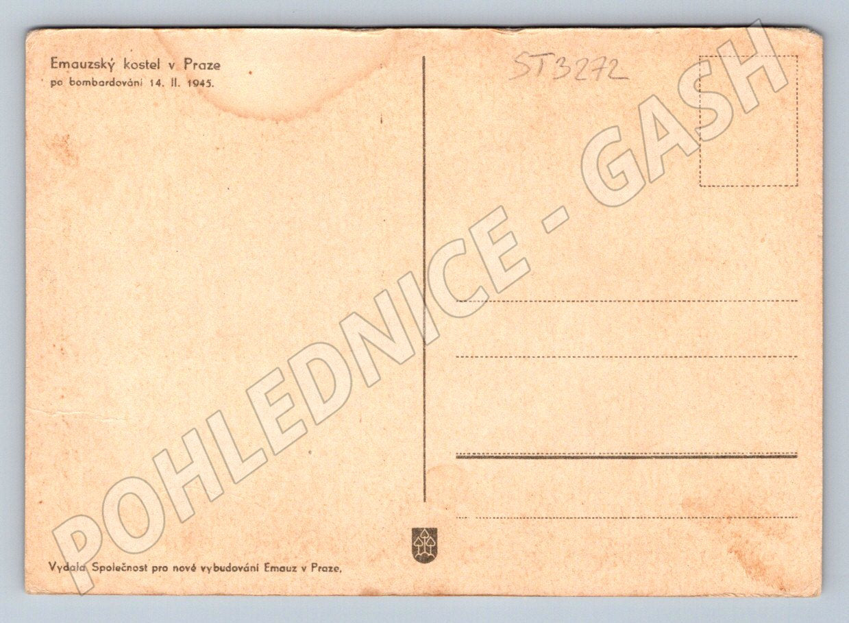 Postcard of Emmaus in Prague after the bombing of 1945, historical (ST3272)