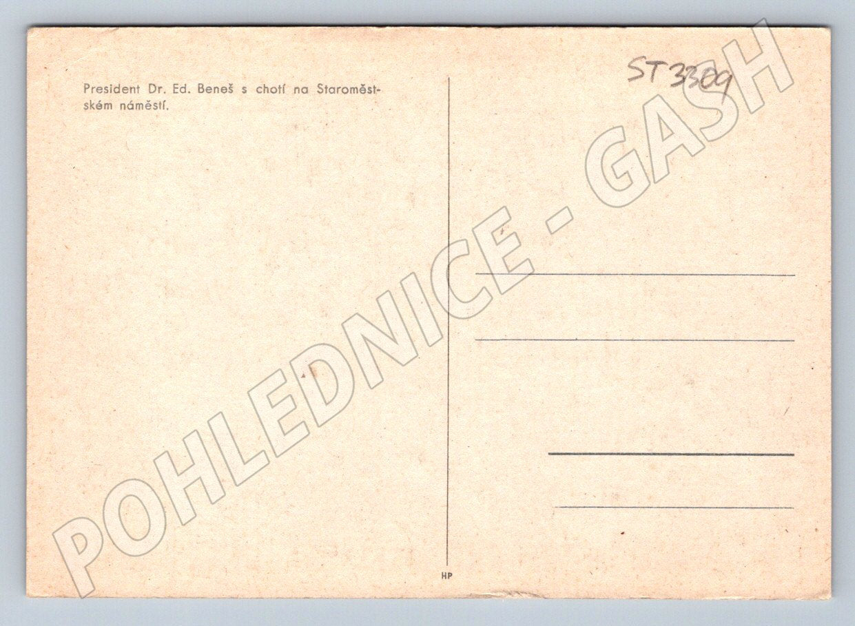 Postcard President Edvard Beneš and his wife in the square (ST3309)