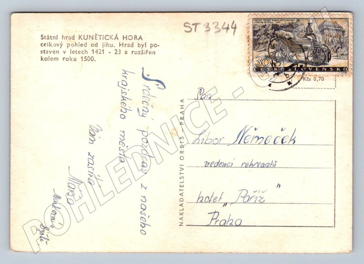 Pohlednice hrad kunětická hora čr černobílá (ST3344)