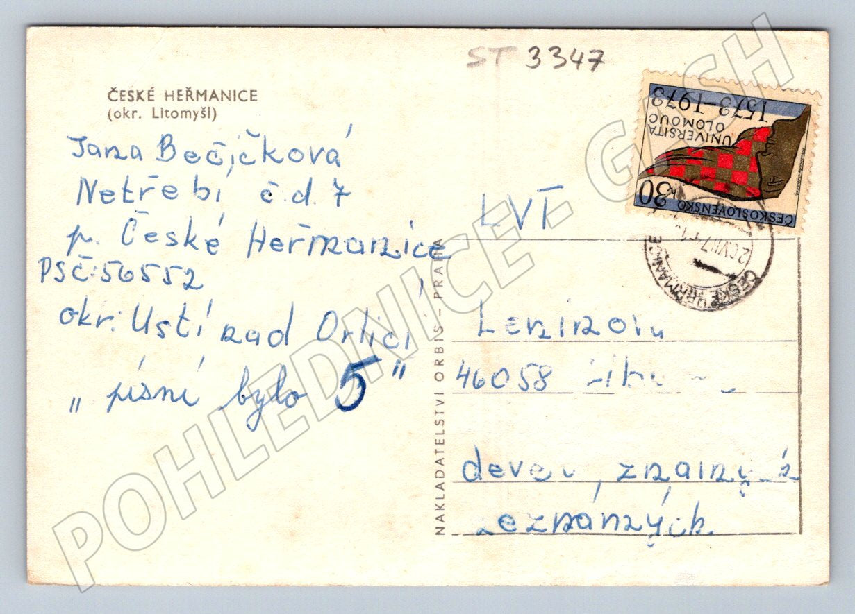 Postcard Czech chamomile black and white village until 1950 (ST3347)