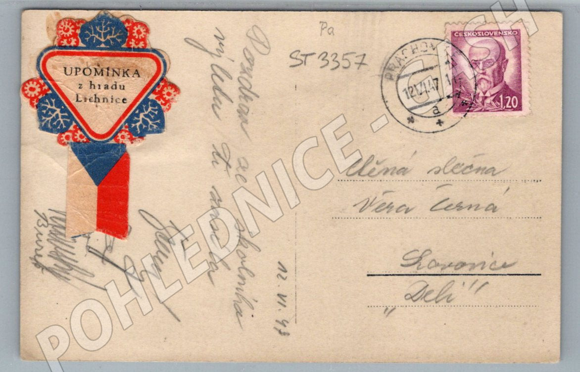 Pohlednice zříceniny hradu lichnice 1947 (ST3357)