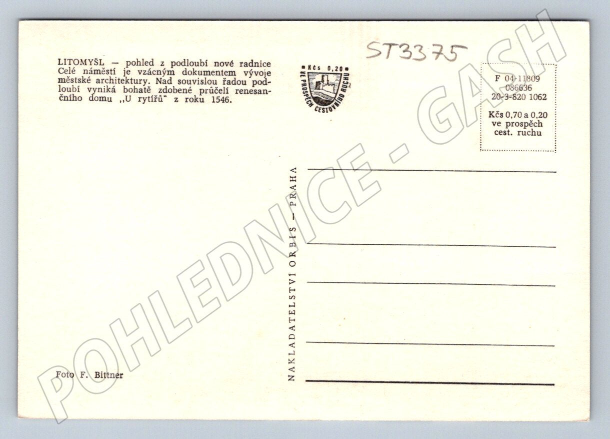 Pohlednice litomyšl renesanční radnice a náměstí 1546 (ST3375)