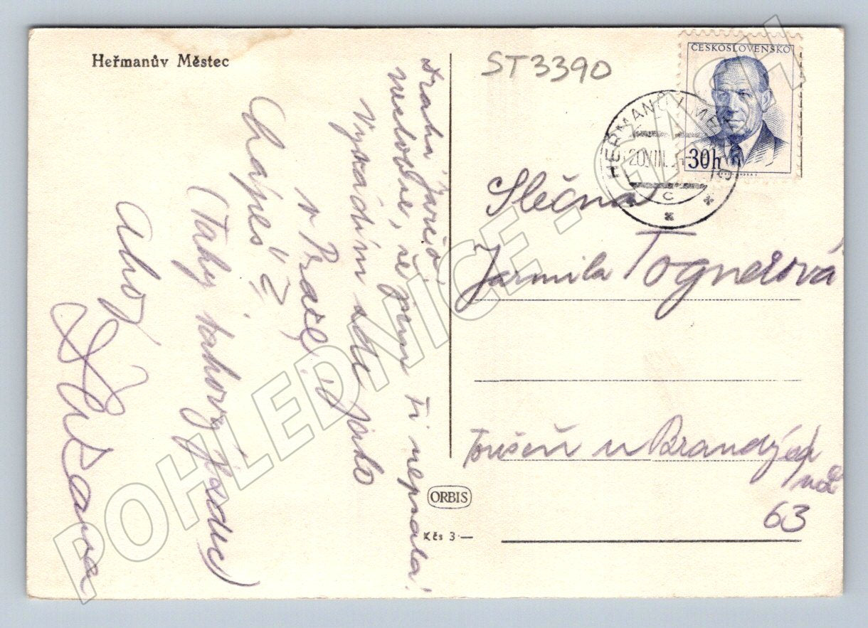 Postcard Heřmanův Městec historical Czechoslovakia until 1950 (ST3390)