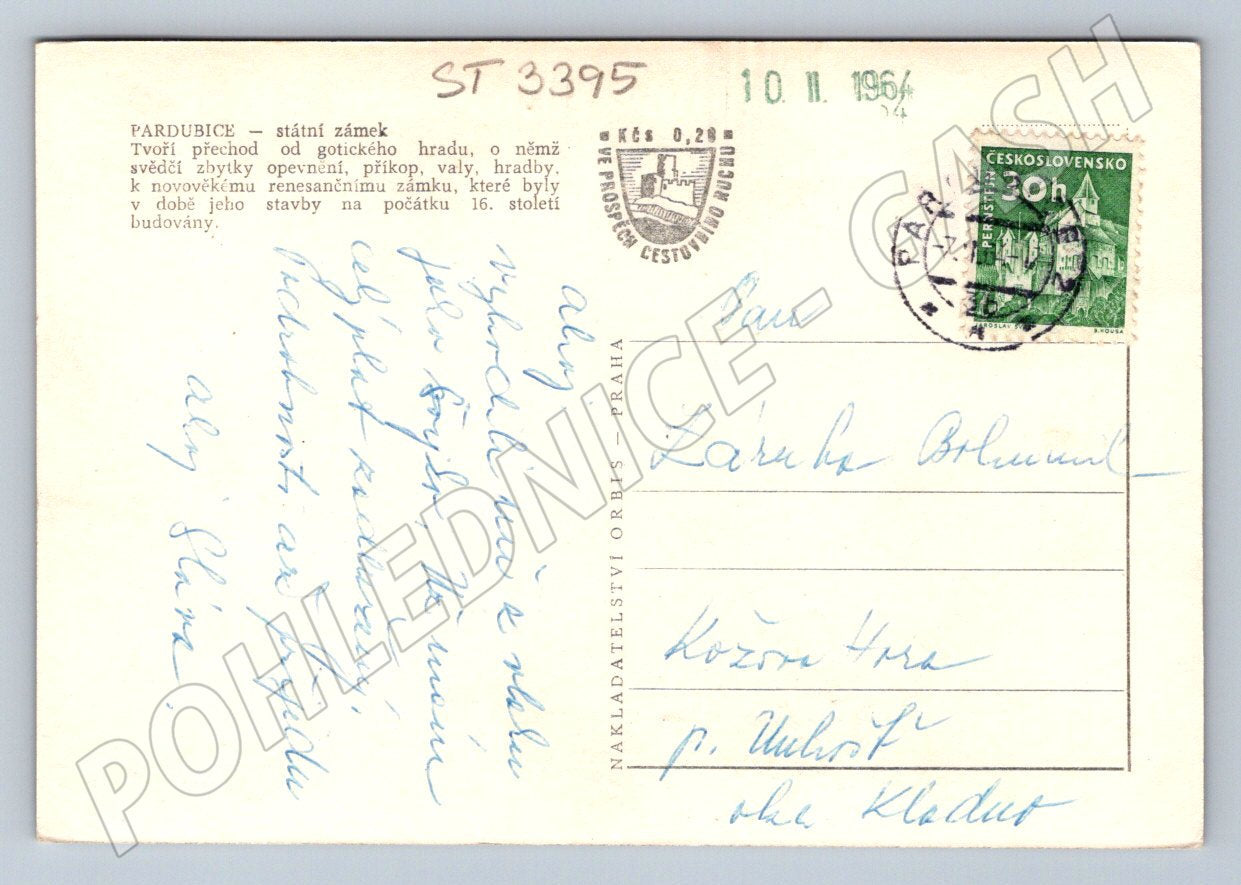 Pohlednice státní zámek pardubice černobílá (ST3395)