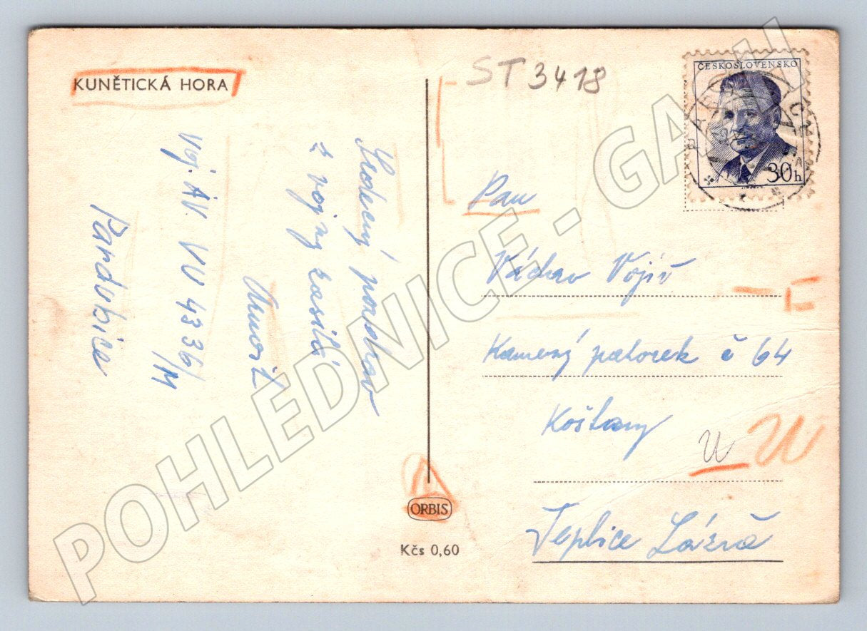 Postcard Kunětická hora castle black and white (ST3418)