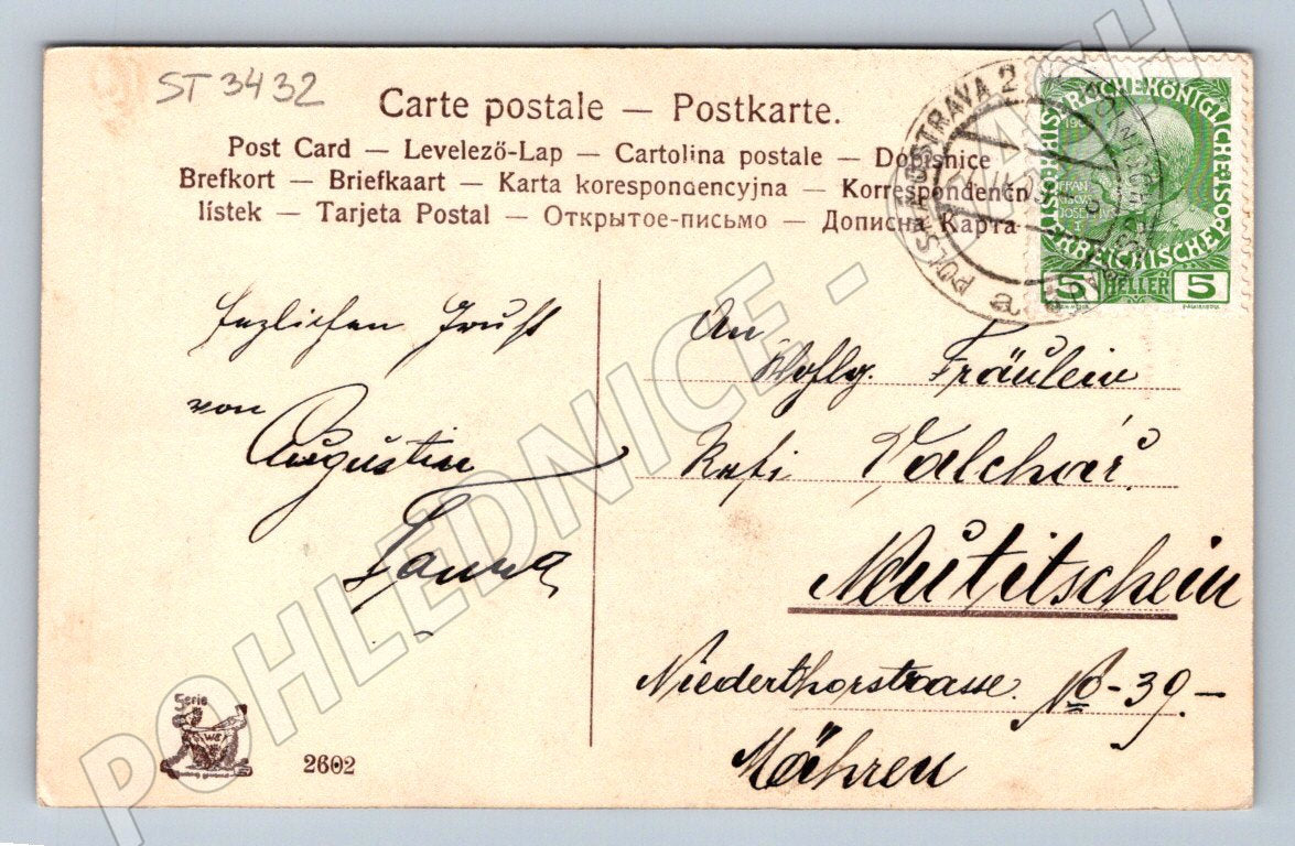 Pohlednice romantická vintage pár začátek 20. století (ST3432)