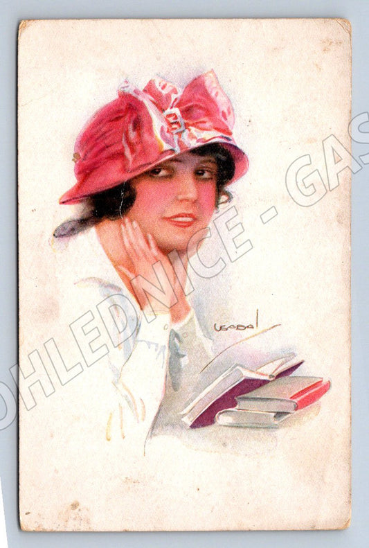 Pohlednice vintage ženy umělecká kresba erkal (ST3436)