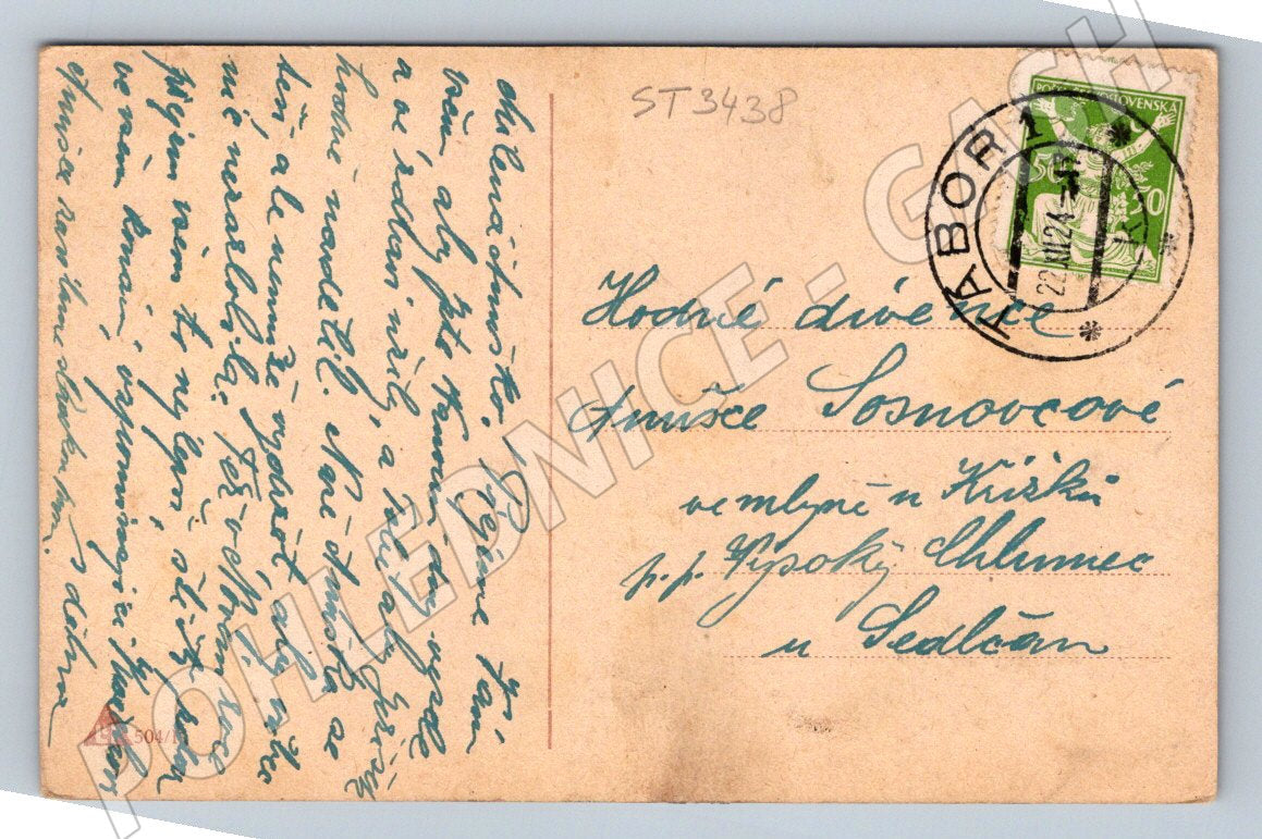 Christmas postcard 1924 small format girl in bed (ST3438)