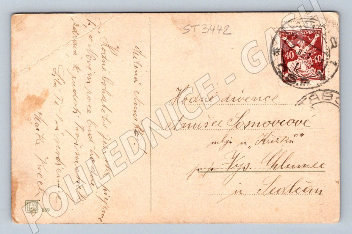 Postcard with a little girl, Czechoslovakia, small format, until 1950 (ST3442)