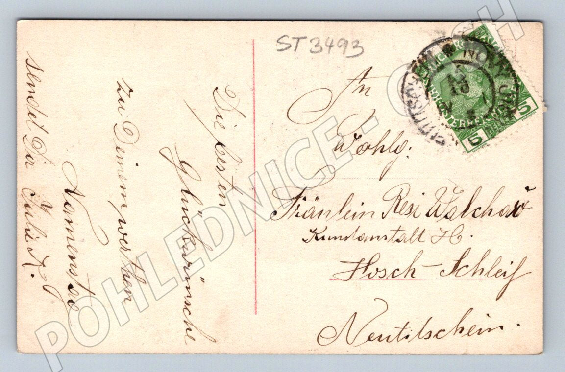 Postcard colored romantic scene small format until 1950 (ST3493)