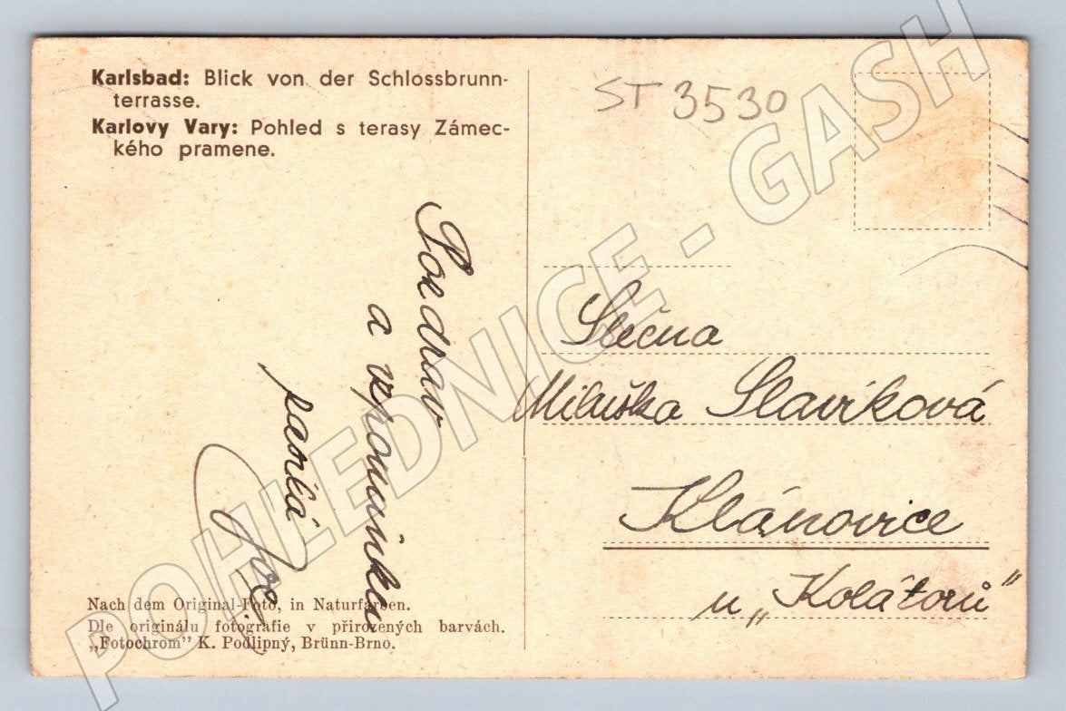 Postcard Karlovy Vary Castle Spring mf until 1950 (ST3530)