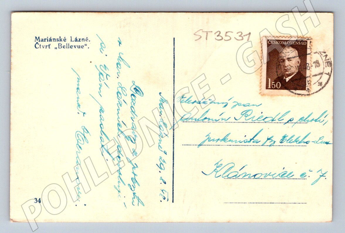 Postcard Marianske Lazne Bellevue district MF circa 1952 (ST3531)