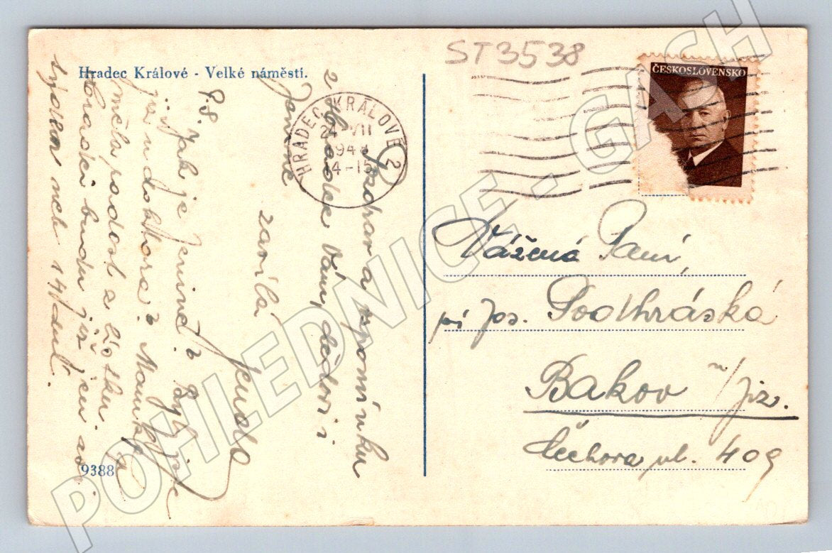 Postcard Hradec Kralove Velke Us 1944 mf (ST3538)