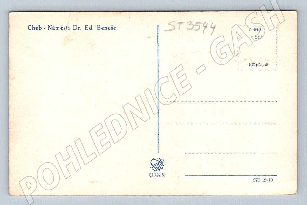 Postcard Cheb Nám Dr. Ed Beneš Hist. circa 1949 (ST3544)
