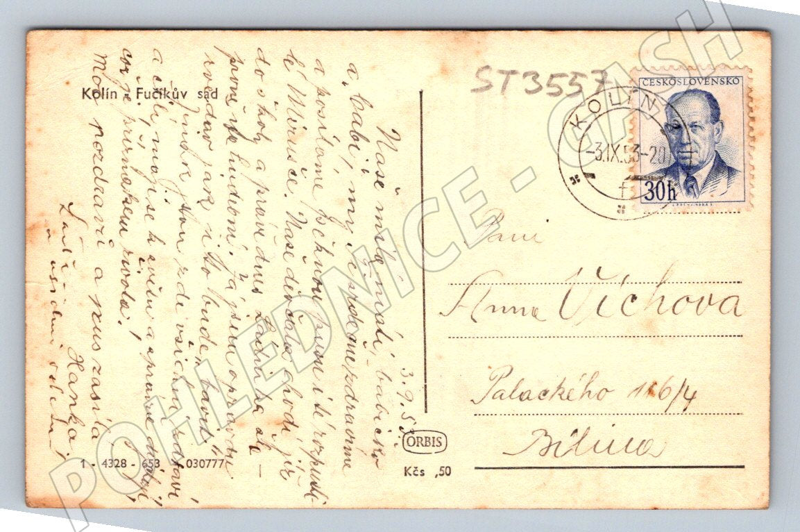 Postcard Kolín Fučíkův Sad before 1950 (ST3557)