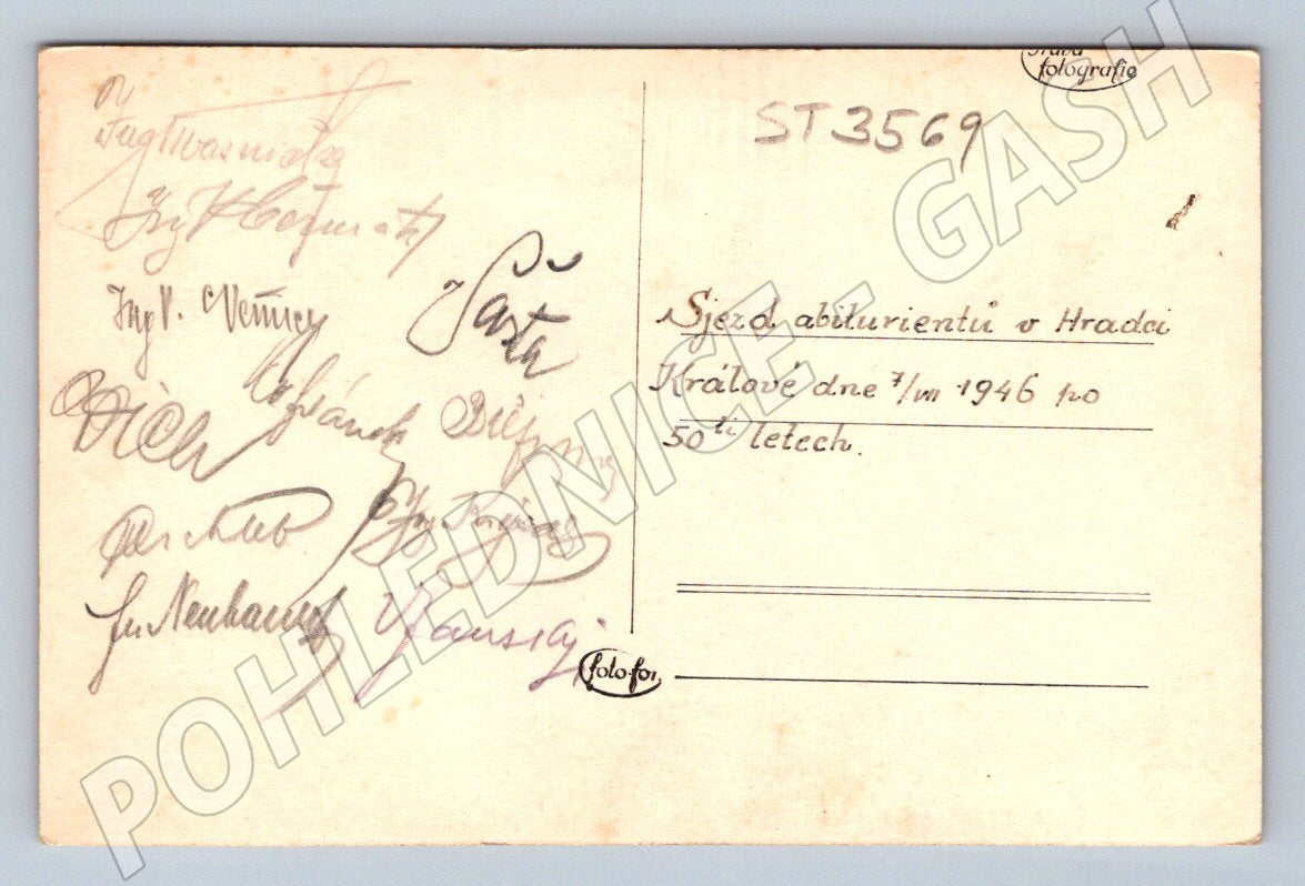 Postcard Hradec Králové with signatures of high school graduates 1946 (ST3569)
