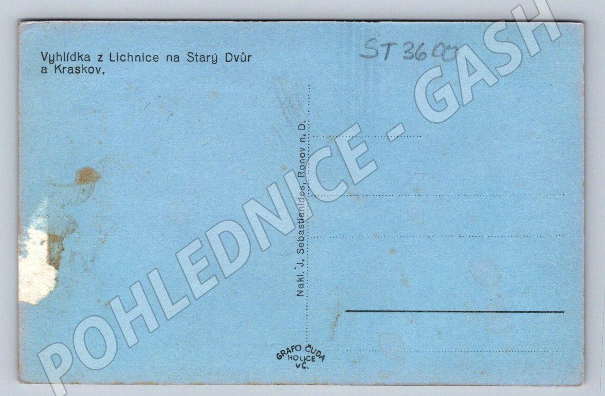 Postcard view from Lichnice to the old courtyard and Kraskov Stará (ST3600)