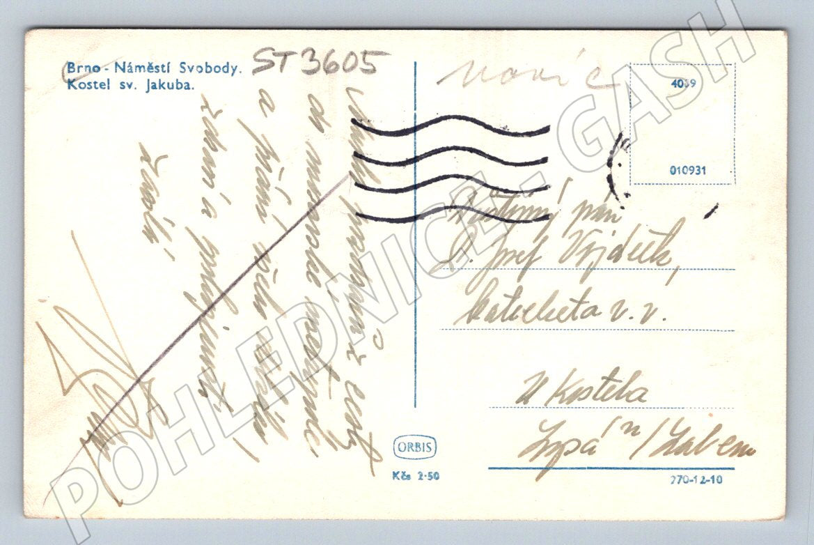 Postcard Brno Freedom Square and St. James's Church (ST3605)