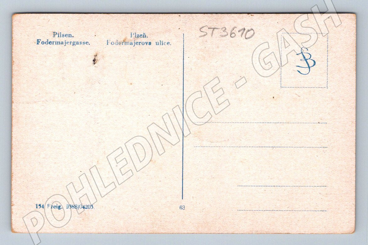Postcard Pilsen Fordermayerova Street old black and white MF (ST3610)