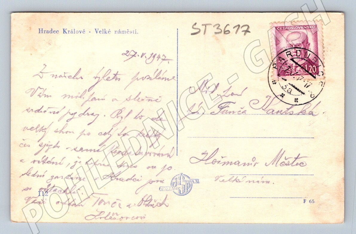Postcard Hradec Králové Great Square (ST3617)