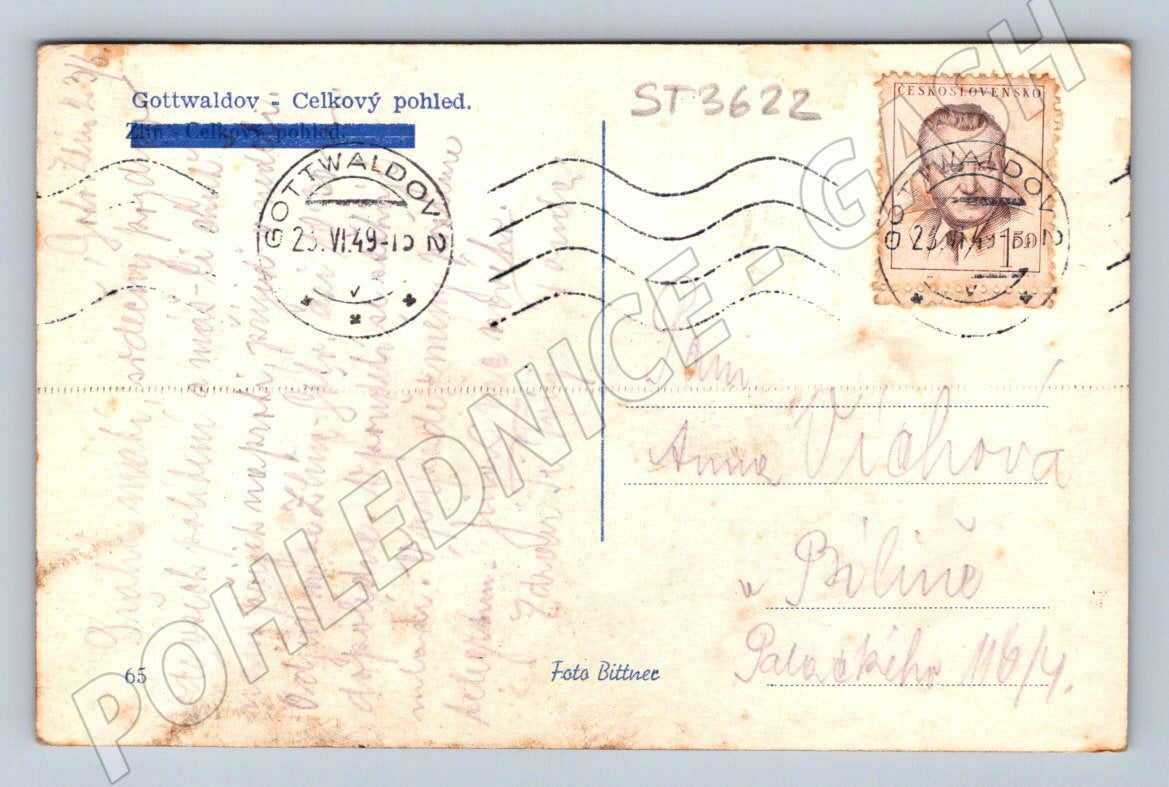 Postcard Gottwaldov Zlín general view (ST3622)