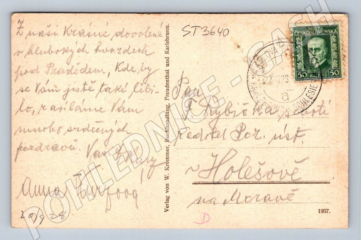 Postcard Karlova Studánka Bad Karlsbrunn Jeseníky Mountains (ST3640)