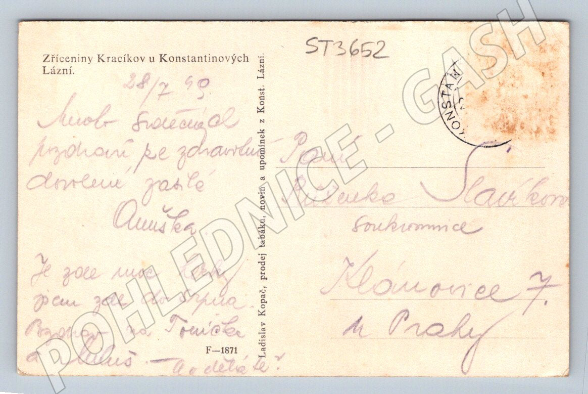Postcard Kracík's ruins of Konstantinovy Lázně (ST3652)