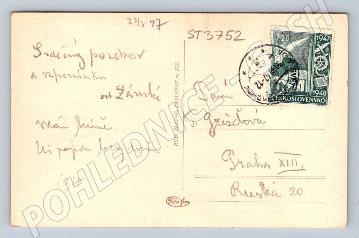 Postcard Harrachov Giant Mountains 1947 (ST3752)
