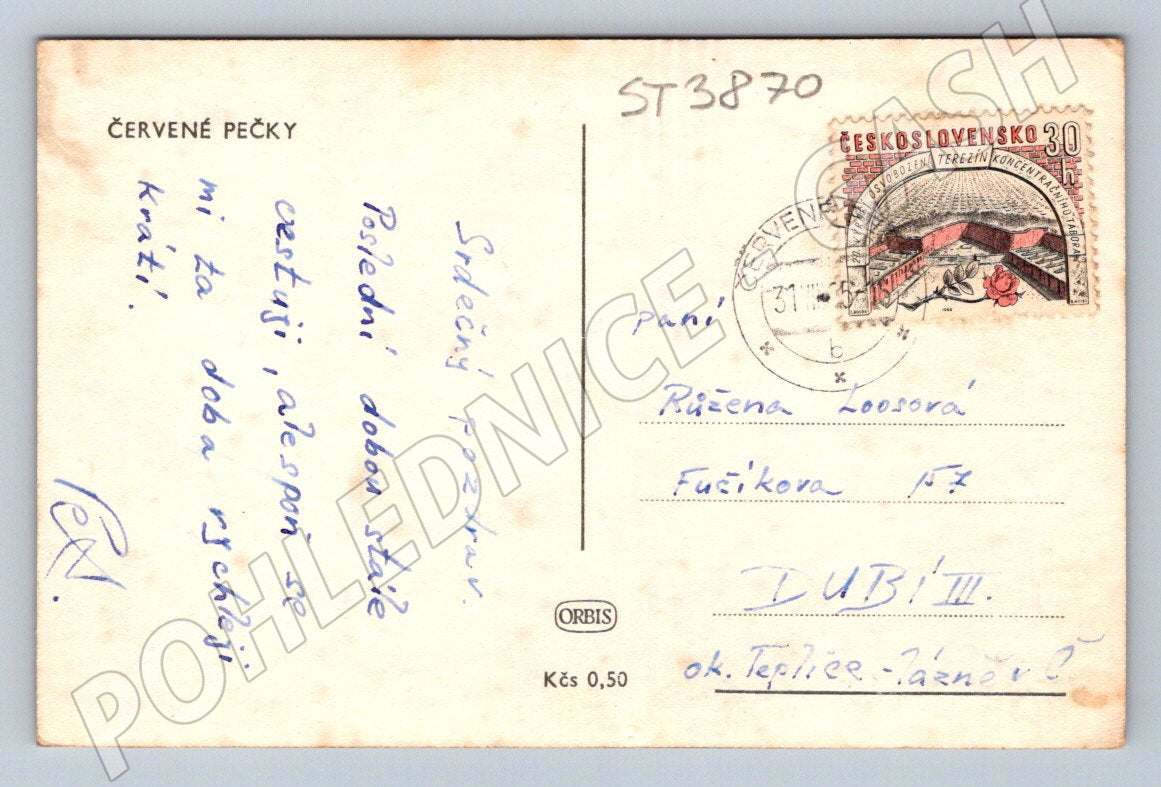 Pohlednice Červené Pečky zaslaná 1953 (ST3870)