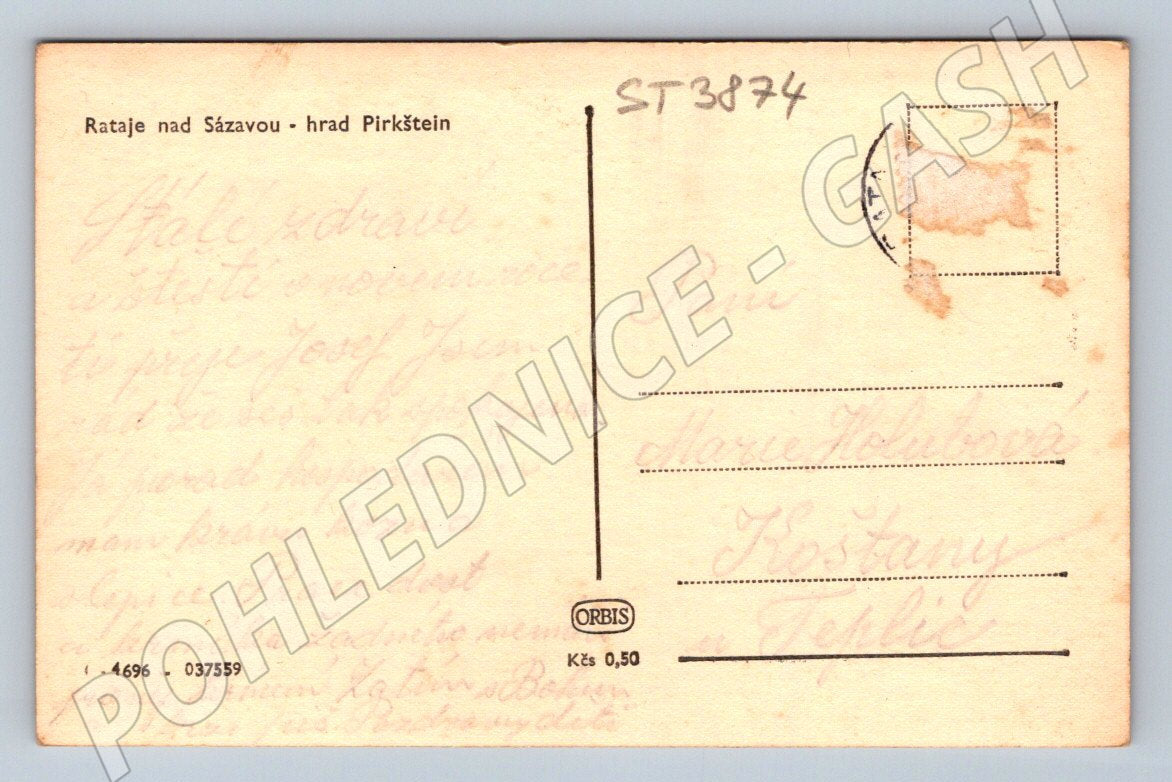 Postcard Rataje nad Sázavou Pirkštejn Castle (ST3874)