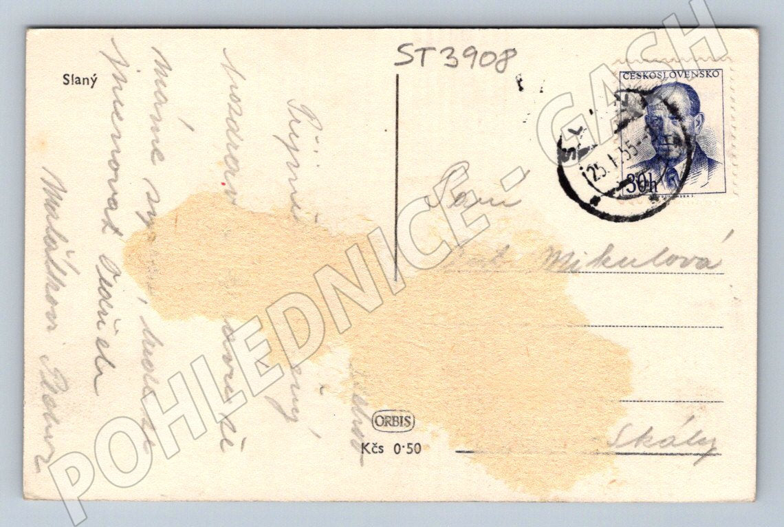 Pohlednice Slaný černobílá prošlá 1935 (ST3908)