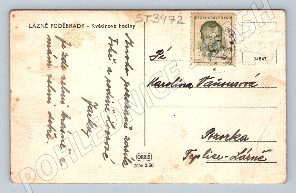 Postcard Poděbrady flower clock Czechoslovakia (ST3972)