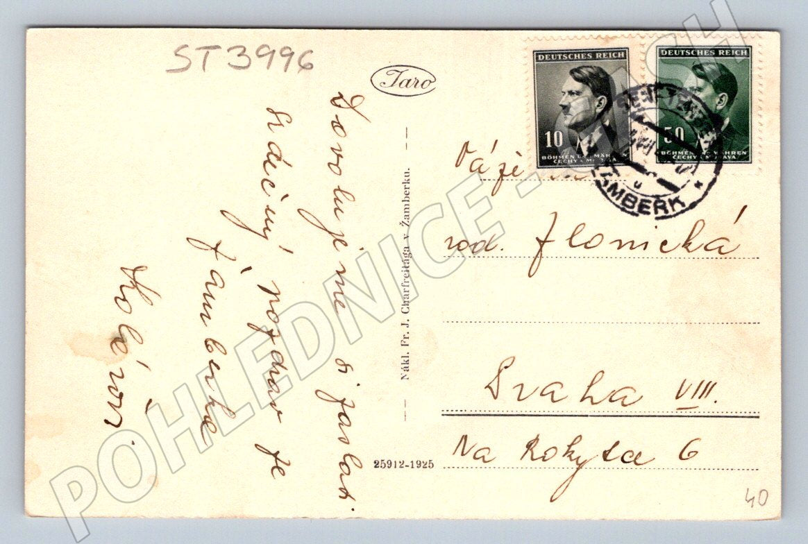 Postcard Žamberk protectorate stamp (ST3996)
