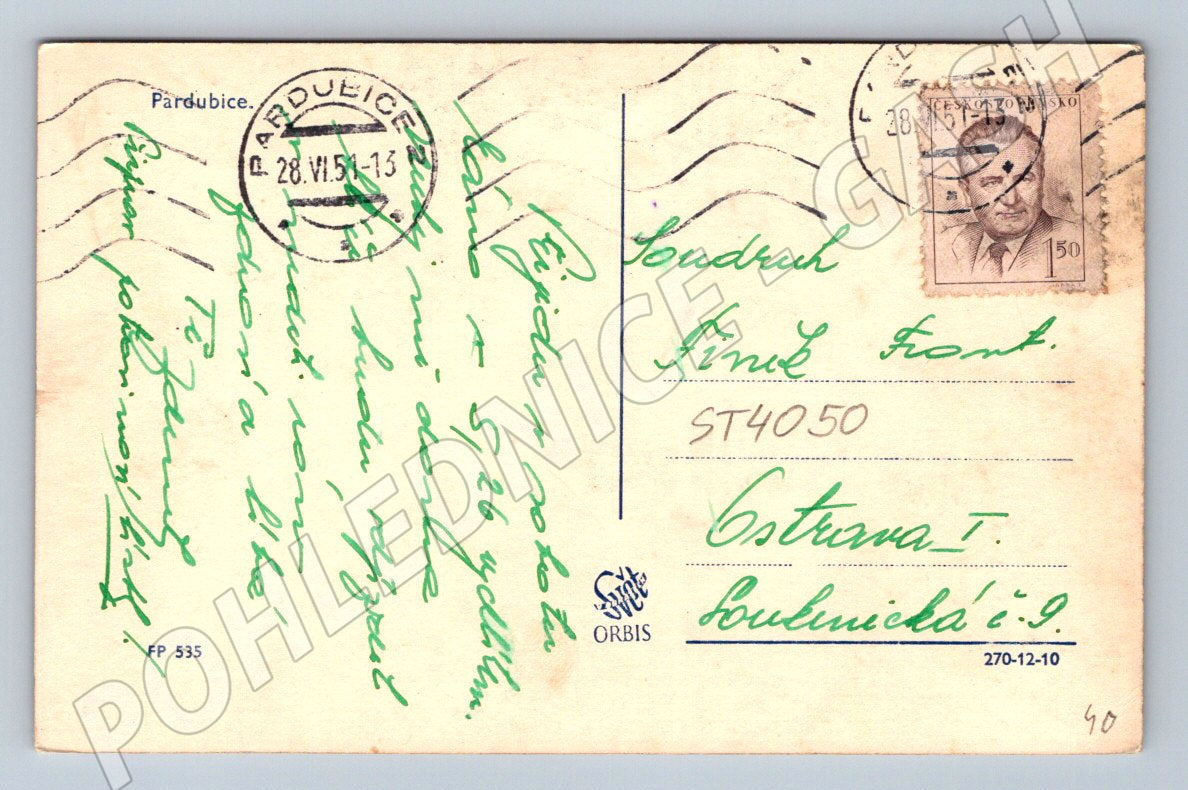 Postcard Pardubice restaurant 1953 (ST4050)