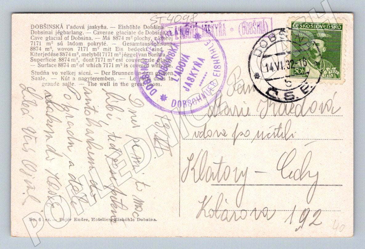 Pohlednice Dobšinská jeskyně 1938 (ST4098)