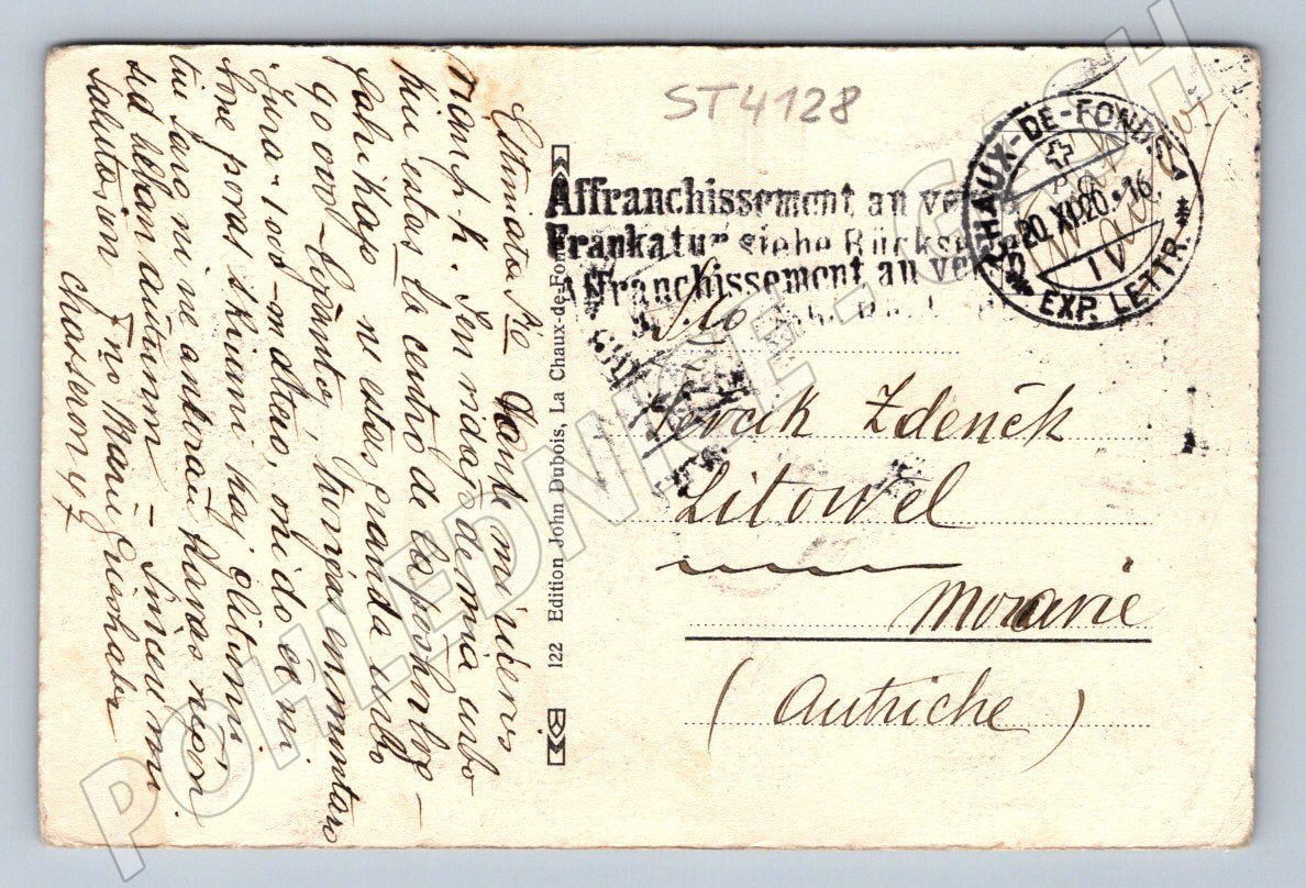 Pohlednice La Chaux de Fonds fontána 1910 (ST4128)