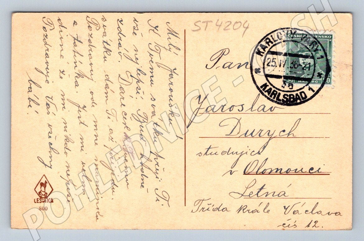 Postcard Karlovy Vary Hot Spring 1927 (ST4204)