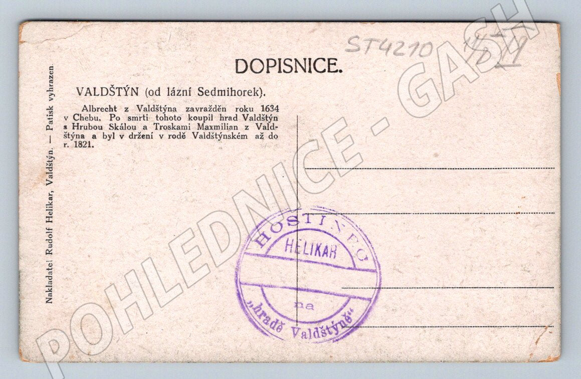 Postcard Wallenstein Castle Bohemian Paradise (ST4210)