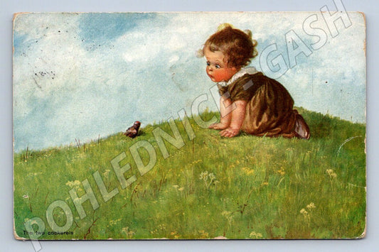 Pohlednice dítě na louce The two cockerels (ST4289)